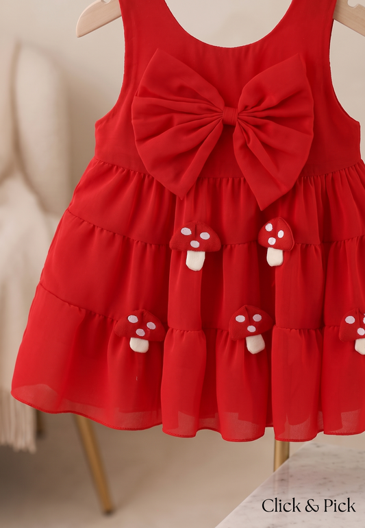 The Crimson Mushroom Tiered Silk Chiffon Dress