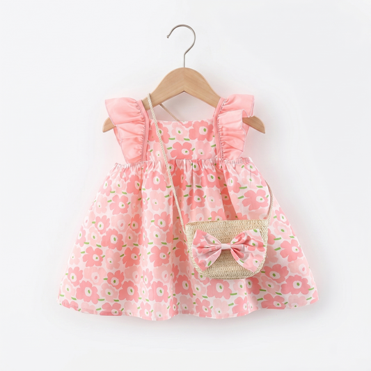 Premium Floral Frock With Purse
