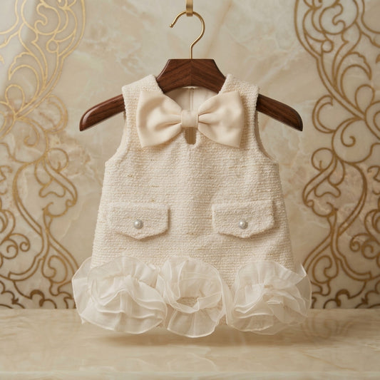 🎀 Elegant Cream Chanel-Style Vest Dress 🎀