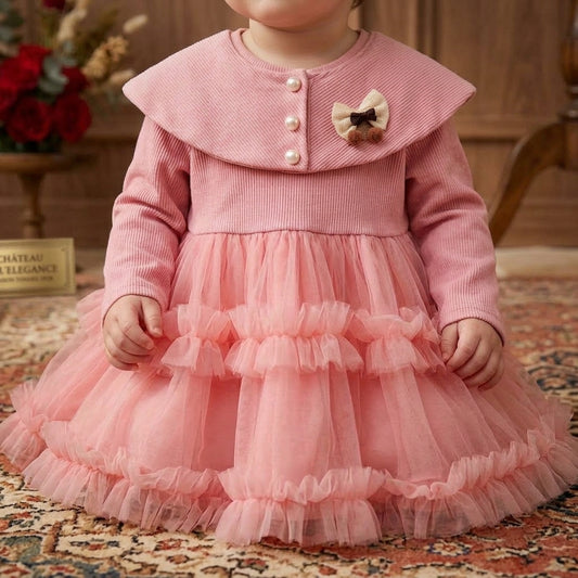 Shawl Collar Poncho Yarn Princess Dress Foreign Style-Pink