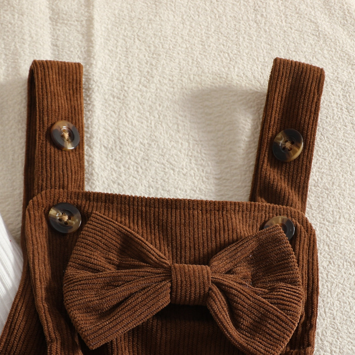 🎀 3-Piece Winter Ribbed Long-Sleeve Romper + Double-Layer Suspender Skirt + Bow Headband Set 🎀