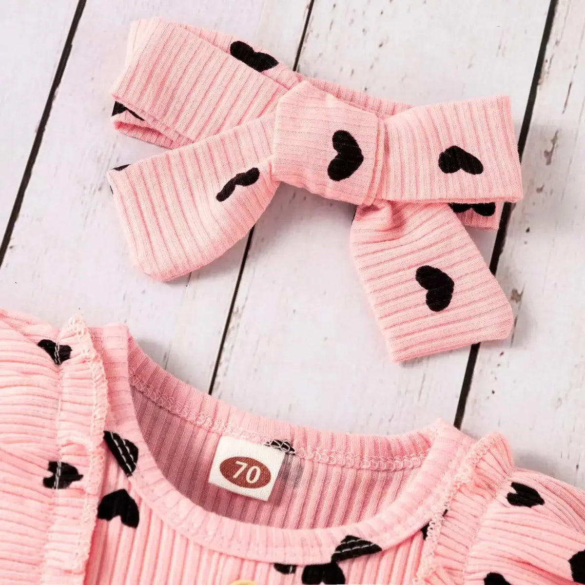 3-Piece set-Long Sleeve Romper + Long Pants + Headband Cotton