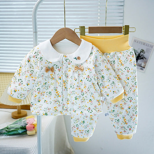 Floral Jacket High Quality Soft Cotton Padded Winter Set (Jacket + High-Waist Pants)