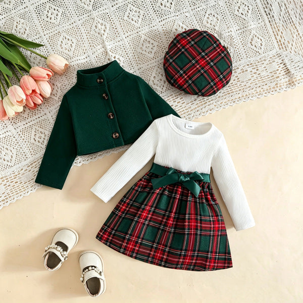 ✨ 3-Piece Baby & Toddler Girl Parisian Winter Set-Coat+Skirt+Hat ✨ Green