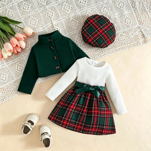 ✨ 3-Piece Baby & Toddler Girl Parisian Winter Set-Coat+Skirt+Hat ✨ Green