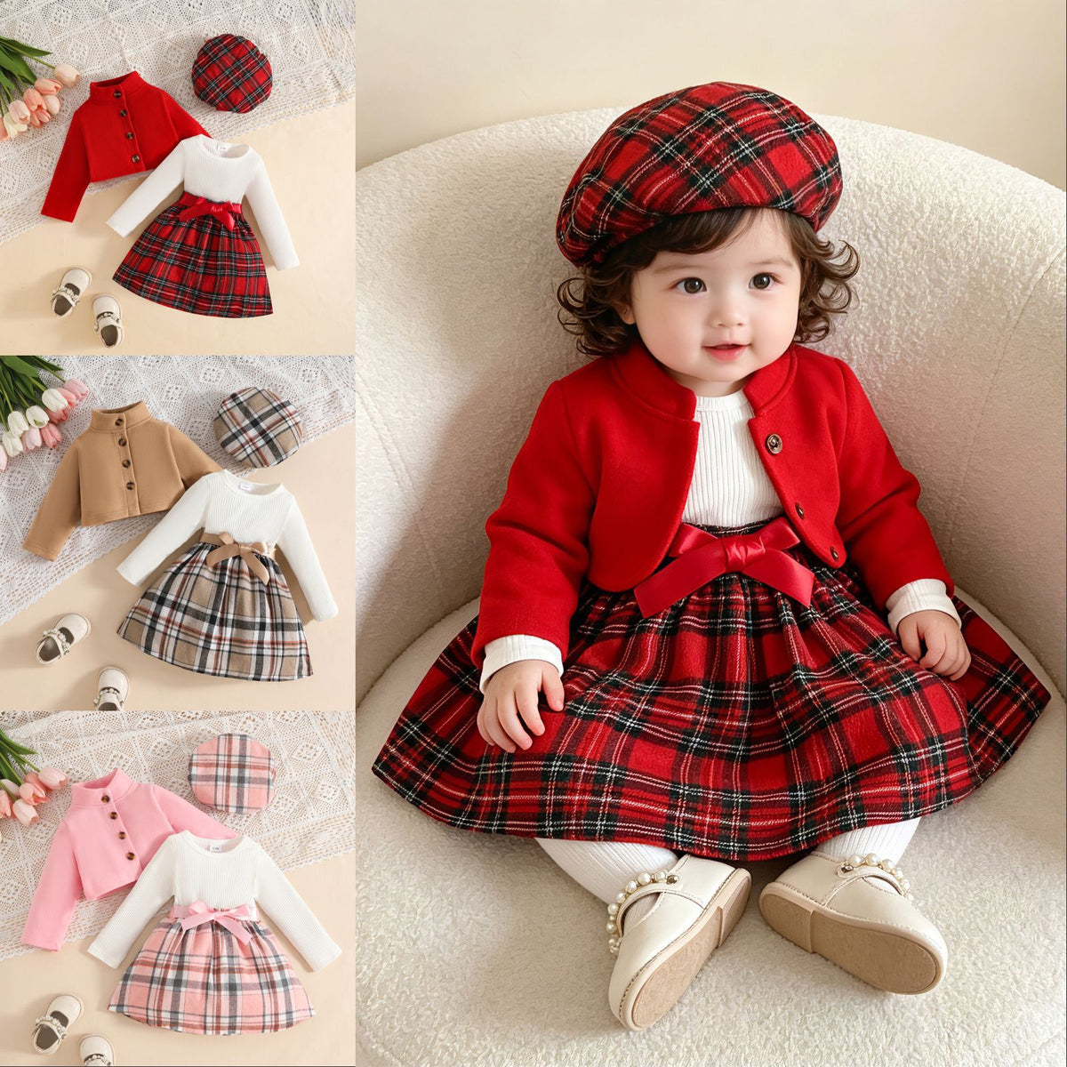✨ 3-Piece Baby & Toddler Girl Parisian Winter Set-Coat+Skirt+Hat ✨Red