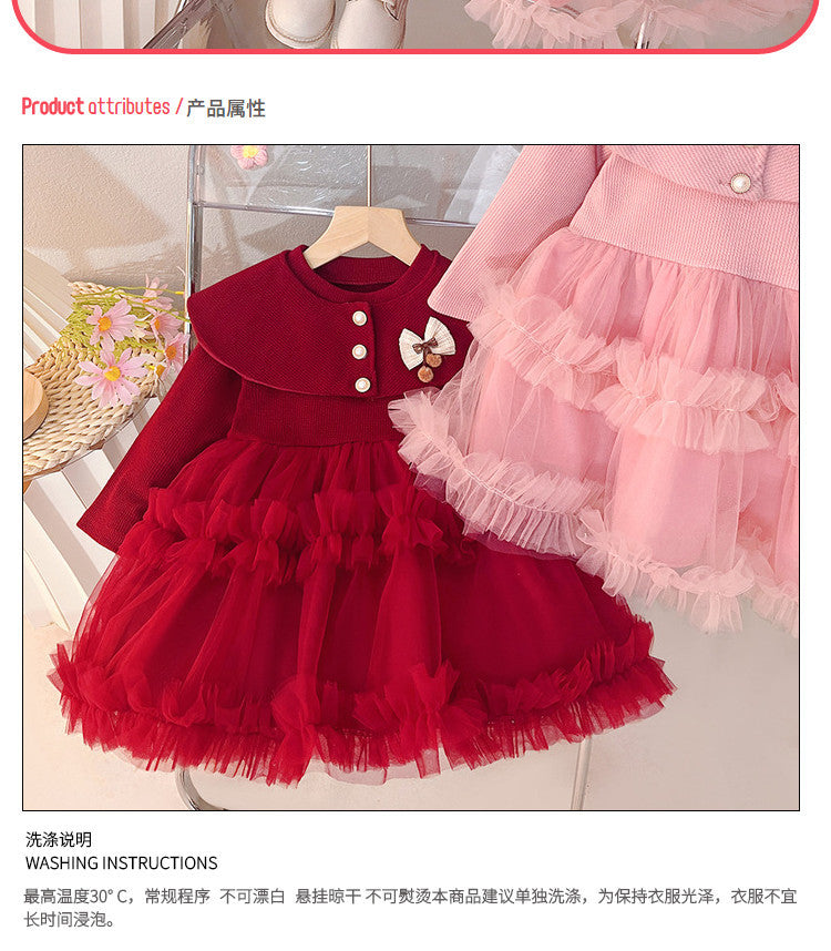 Shawl Collar Poncho Yarn Princess Dress Foreign Style-Merun
