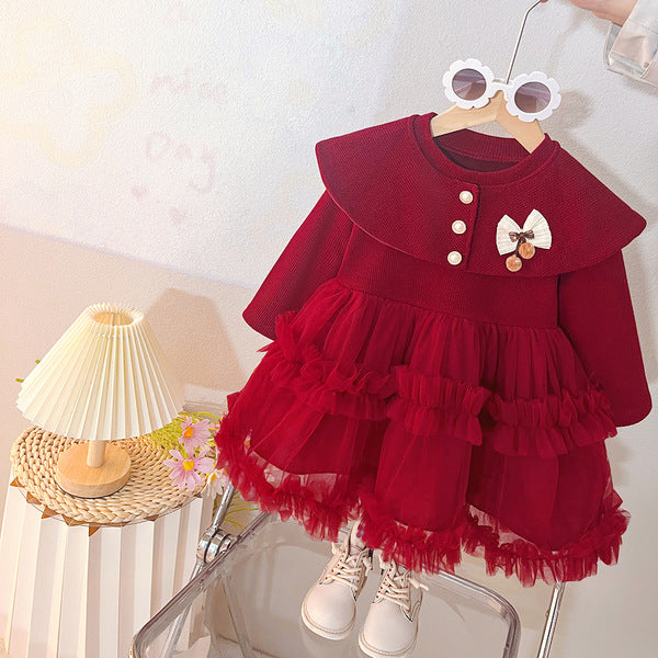 Shawl Collar Poncho Yarn Princess Dress Foreign Style-Merun