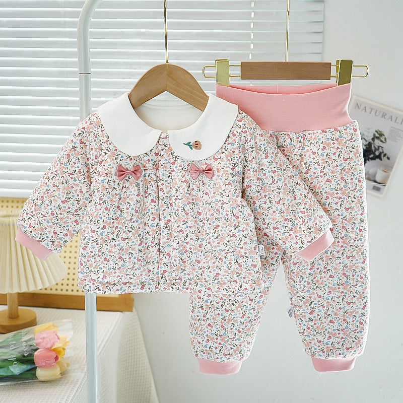 Floral Jacket High Quality Soft Cotton Padded Winter Set (Jacket + High-Waist Pants)