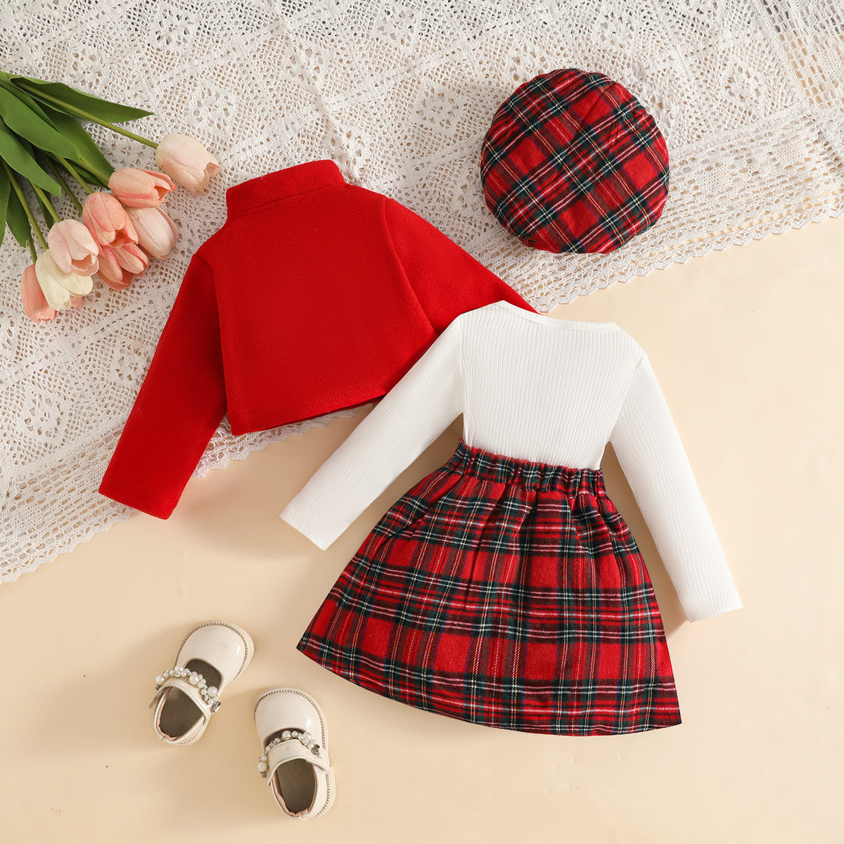 ✨ 3-Piece Baby & Toddler Girl Parisian Winter Set-Coat+Skirt+Hat ✨Red