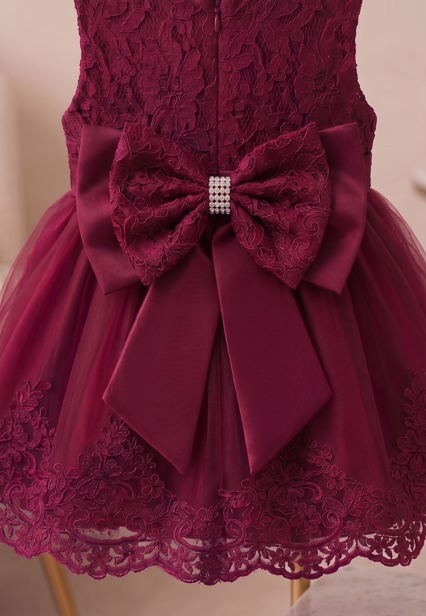 Royal Burgundy Floral Lace Party Frock With Matching Headband
