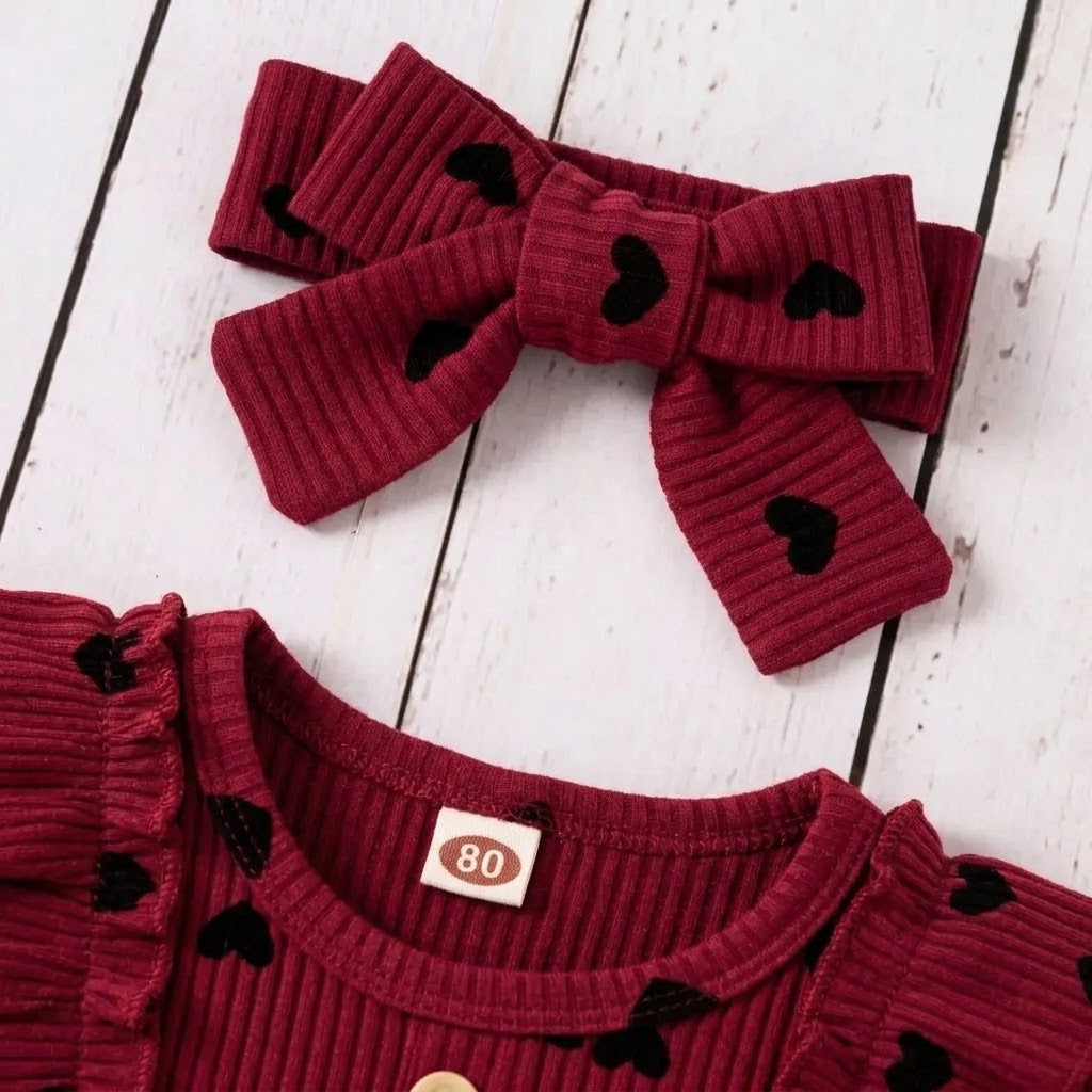 3-Piece set-Long Sleeve Romper + Long Pants + Headband Cotton