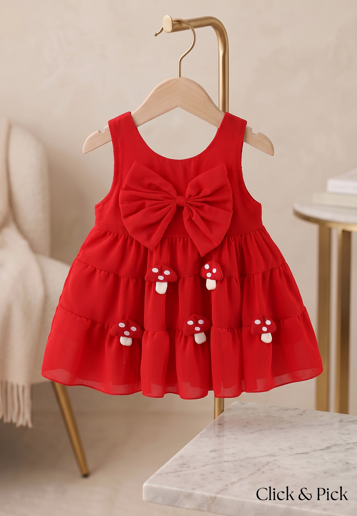 The Crimson Mushroom Tiered Silk Chiffon Dress