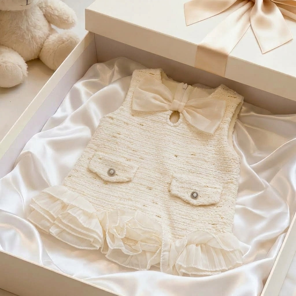 🎀 Elegant Cream Chanel-Style Vest Dress 🎀
