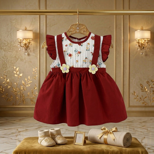 Little Princess Premium Silk-Chiffon Cotton-Lining Vintage Floral Party Frock-Imported