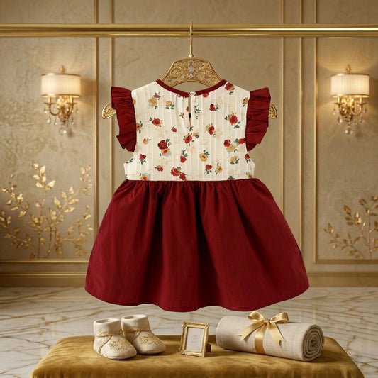 Little Princess Premium Silk-Chiffon Cotton-Lining Vintage Floral Party Frock-Imported